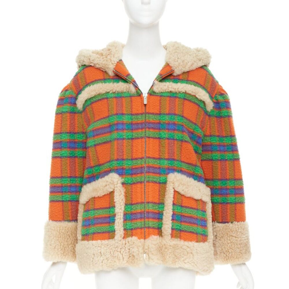 Miu Miu Plaid Casentino Shearling wool sheepskin fur boxy jacket - Picture 3 of 10